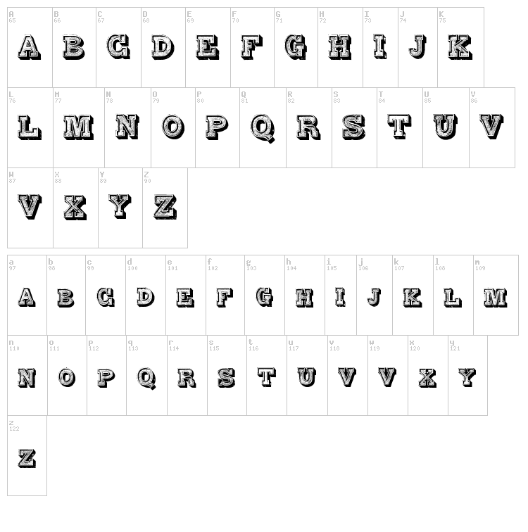 Alphabet Fantasie font map